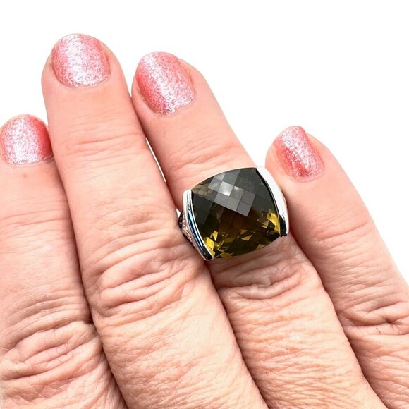 Designer Womens Ring Sterling Silver Smokey Topaz Size 6 Ornate Setting Estate - Picture 5 of 7